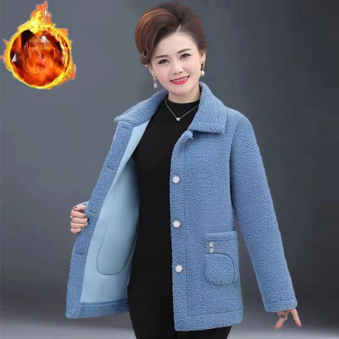 Women's Lapel Long Sleeve Imitation Lamb Wool Coat Women Jacket Coat Elegant Jacket Stylish Thickened