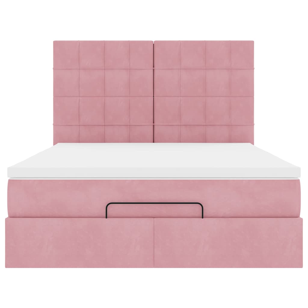 Ottoman Bed with Mattress Pink 140x190 cm Velvet