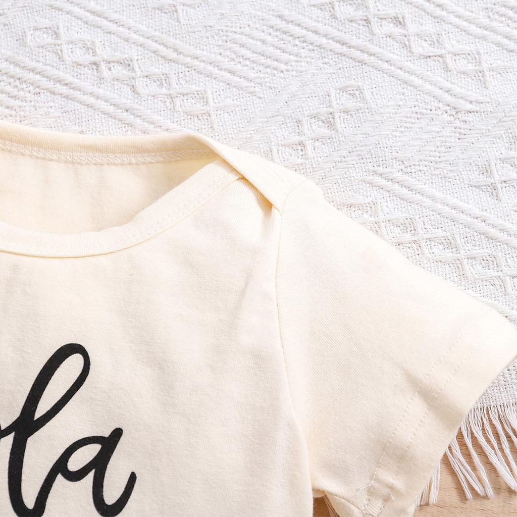 Newborn Baby "Hola Abuelos" Print 100%Cotton Apricot Bodysuit Cute Short Sleeve Jumpsuit Onesie