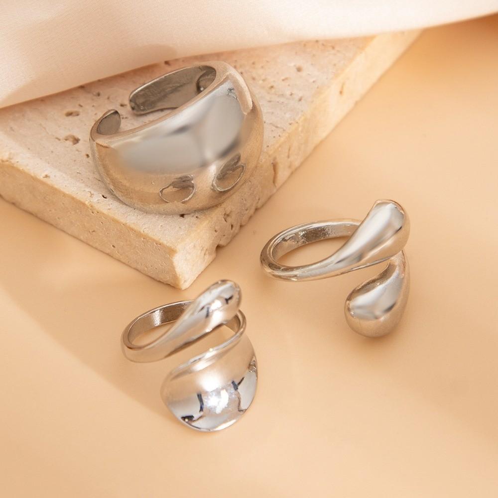 Water Drop Design Finger Open Rings Metal Geometric Rings New Irregular Open Ring Set Women