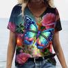 V-образный вырез Короткие Slevver футболки Женские свободные большие размеры Одежда 3D красочные бабочки футболка Женский пуловер уличная мода