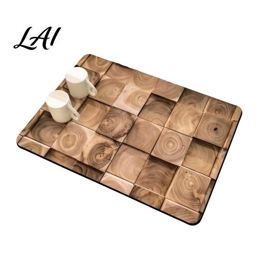 Portable Dish Drying Pad 3D Wood Mud Absorbent Diatom Grain Mat Mat for Kitchen Sink Counter Non-slip Heat Resistant Cup Coffee Utility