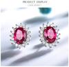 Luxury Genuine 925 Sterling Silver Earrings Oval Ruby Cute Zirconia Stud Earring