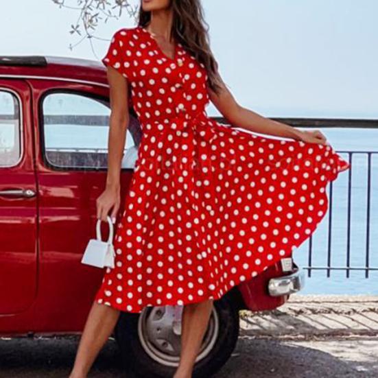 Женское платье в горошек из полиэстера с глубоким v-образным вырезом женское платье на шнуровке в горошек подарок на день рождения