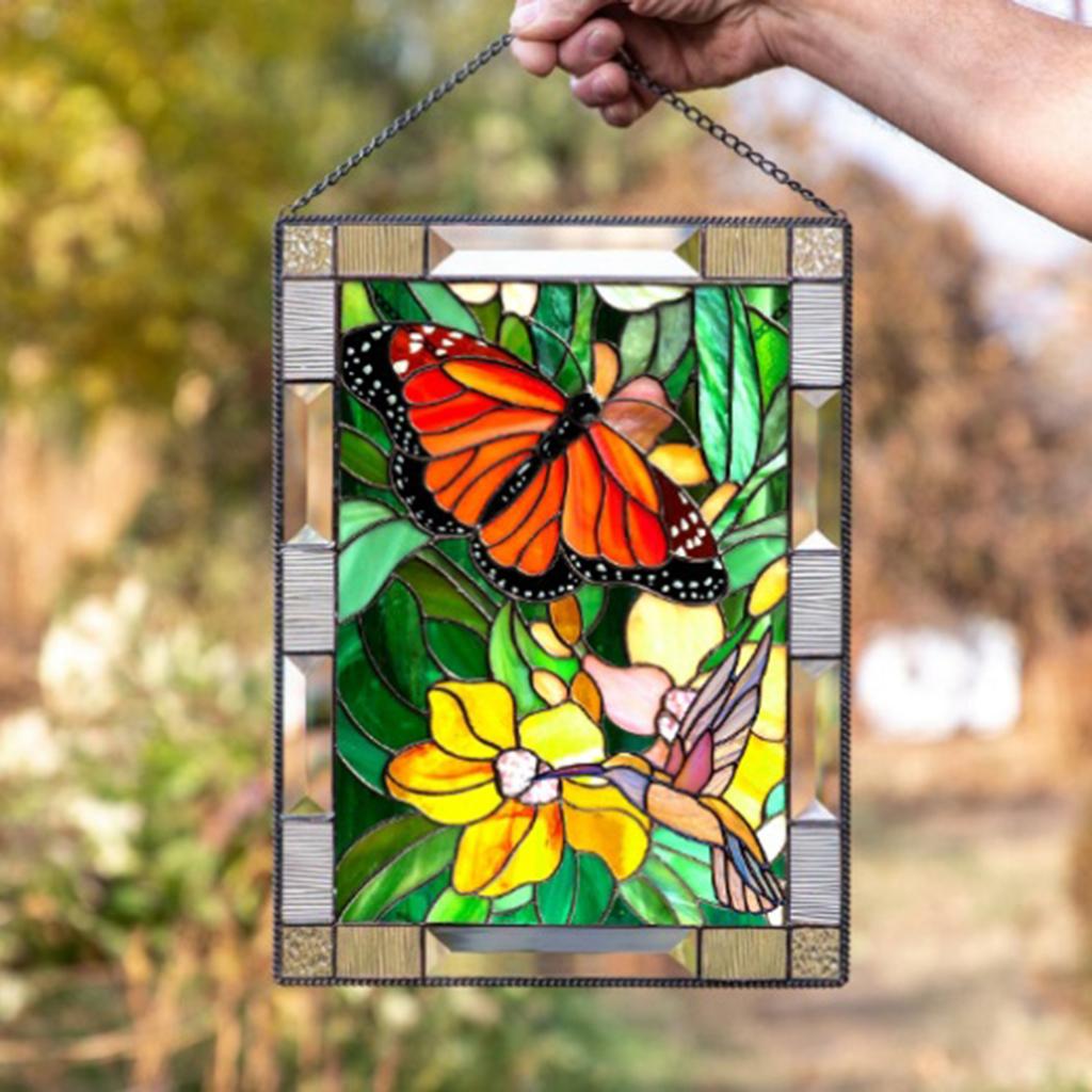 Stained Glass Window Stained Glass Window Hangings Panel Gorgeous Flowers with Chain Stainglass Window Decors Wall Art Flowers