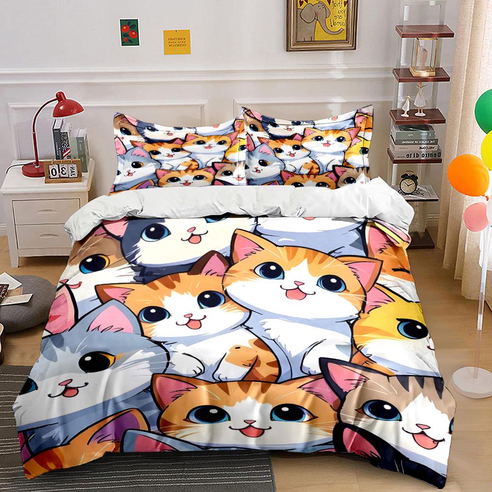 "Cartoon Cute Cat Bedding Set" Bedding Duvet Cover Set Duvet Cover Pillowcases (1 * Duvet Cover 2 * Pillowcases, without duvet insert)