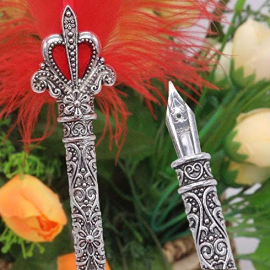 Quill Pen Retro and Stylish Dip Pen Feather Pen Fountain Pen Signature Pen with 5 Refills (Orange)