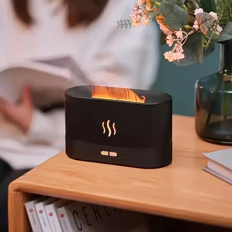 1pc New Flame Simulation Flame Ultrasonic Humidifier, Portable 7-Color Flame Fireplace Air Aromatic Essential Oil Diffuser, USB