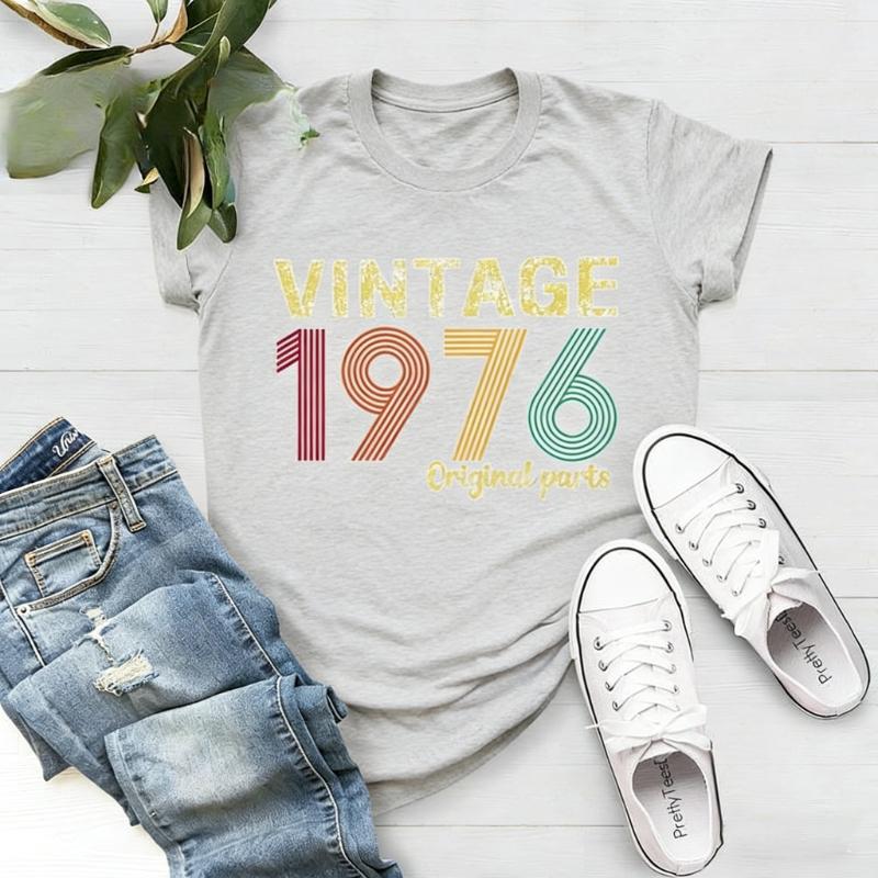 Original Part 1976 Retro Shirt Vintage Born in For Women 49th Birthday Gift for Unisex Printed Tshirt Tops Allmatch Tshirts