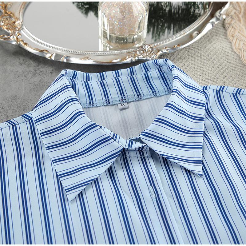 Повседневный комплект женской рубашки с полосатым лацканом, сексуальные брюки-трубы со шнуровкой и высокой талией, весенний модный элегантный женский костюм-майка в стиле пэчворк 2025 года