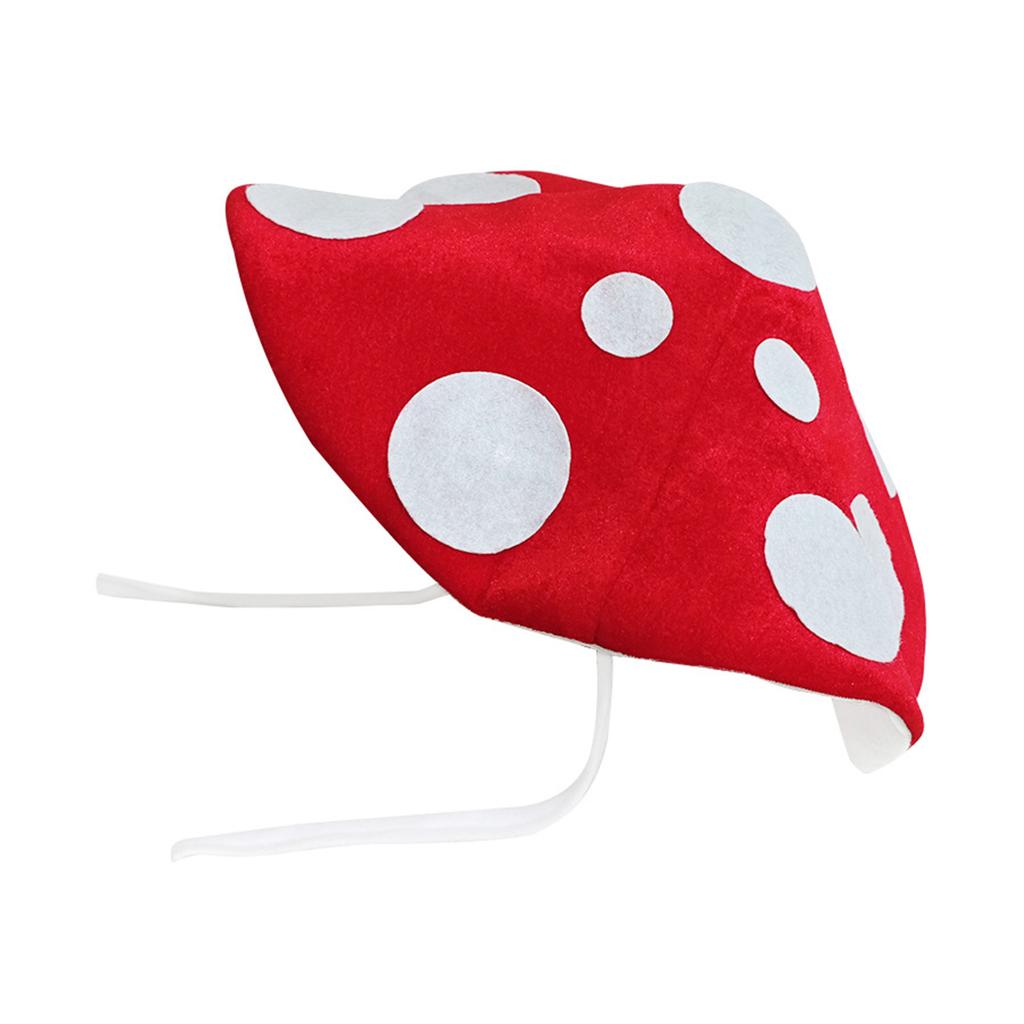 Lovely Mushroom Hat With Adjustable Neckties Soft Polyester Costume Accessory Headwear For RolePlay Halloween Party
