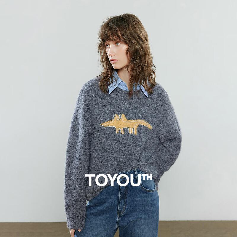 Chuyu Women's Cartoon Jacquard Knit Round Neck Sweater