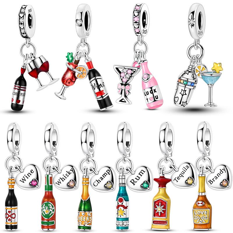 New Original 925 Sterling Silver Beads Charm Liquor Wine Series Clasp Pendant Fit Original Bracelet For Women DIY Jewelry Gift