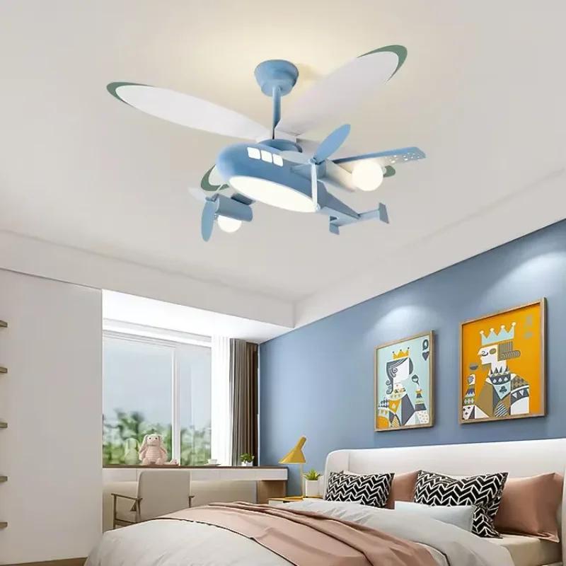 W2557 Creative airplane minimalist modern electric fan pendant light cartoon bedroom fan light