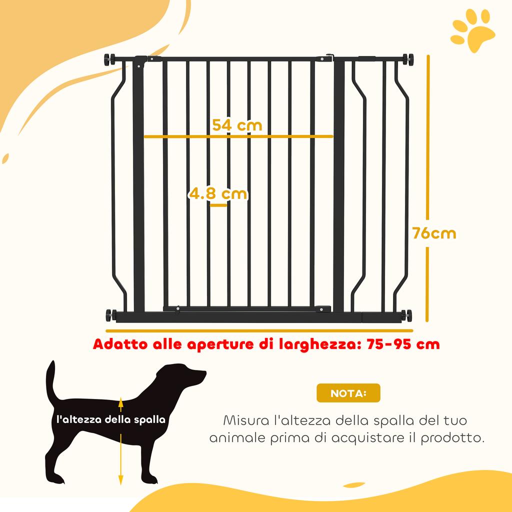 Extendable Dog Safety Gate 75-95 cm in Steel and ABS, 75-95x76 cm, Black