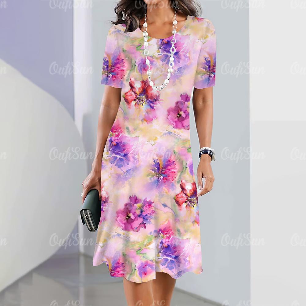 Женские платья 2023 Летние женские платья Crushed Elements Travel Party Винтажные платья Y2k Элегантные повседневные свободные короткие рукава