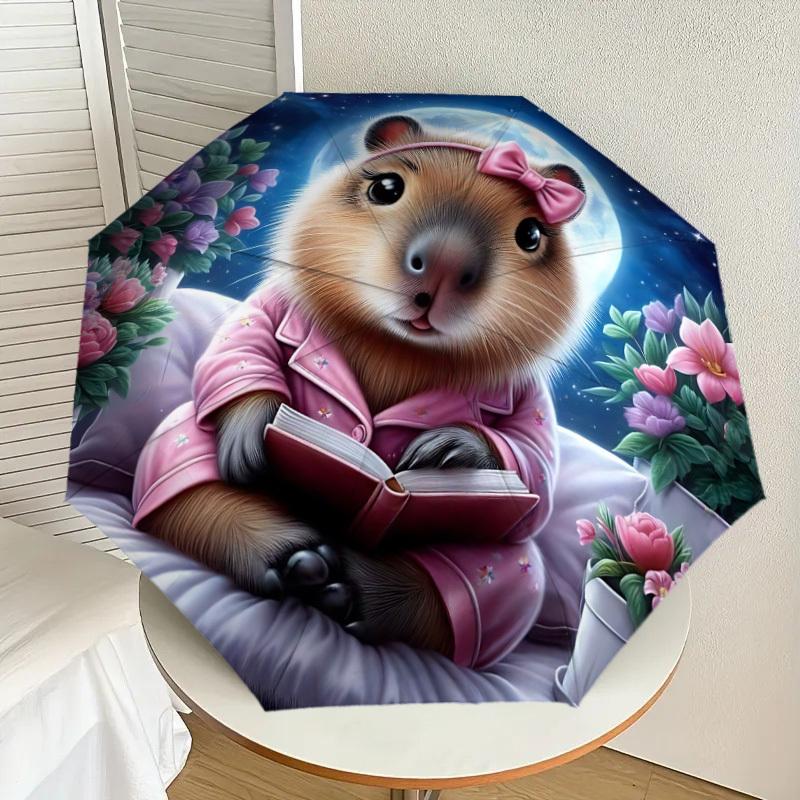 1PC Hamster, FlowersAutomatic Open/Close Umbrella with Windproof, 8-Rib Sturdy Canopy, Durable Ribs, Fashionable Design, Outdoor Accessory, Fun Prin,