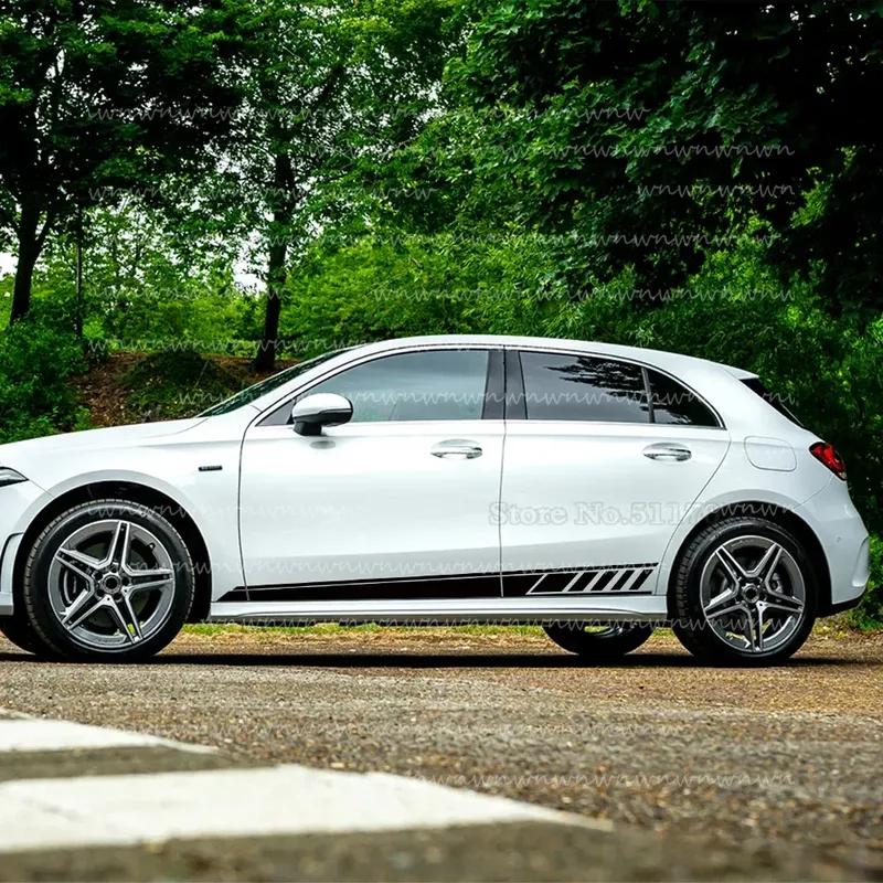 2 шт. Боковые полосы на двери автомобиля, накладки-юбки для Mercedes Benz W177 A-Class AMG A35 4Matic A45 S 2018-Настоящее время A220 A250 Аксессуары