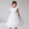 Children Solid Fashion Bow Mesh Fluffy Sleeve Little Girl Join Wedding Party Sleeveless Princess Dress