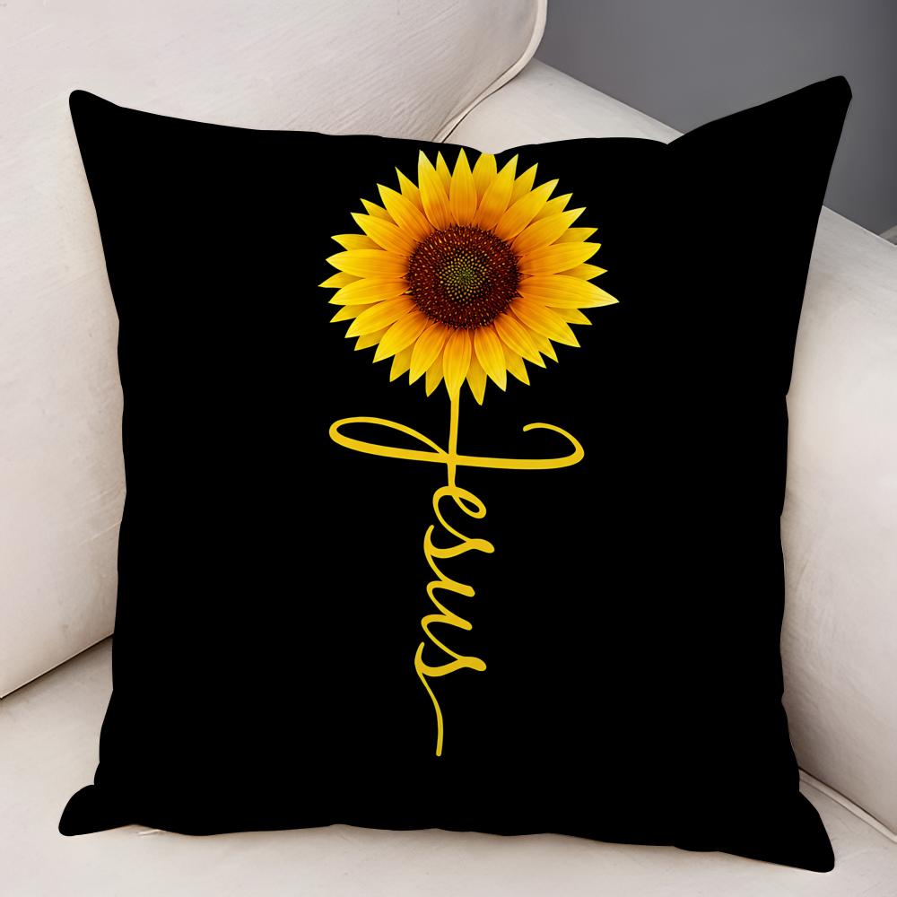 Simple Stylish Sunflower Cushion Cover Natural Linen Organic Fabric DoubleSided Printing Breathable For Decor