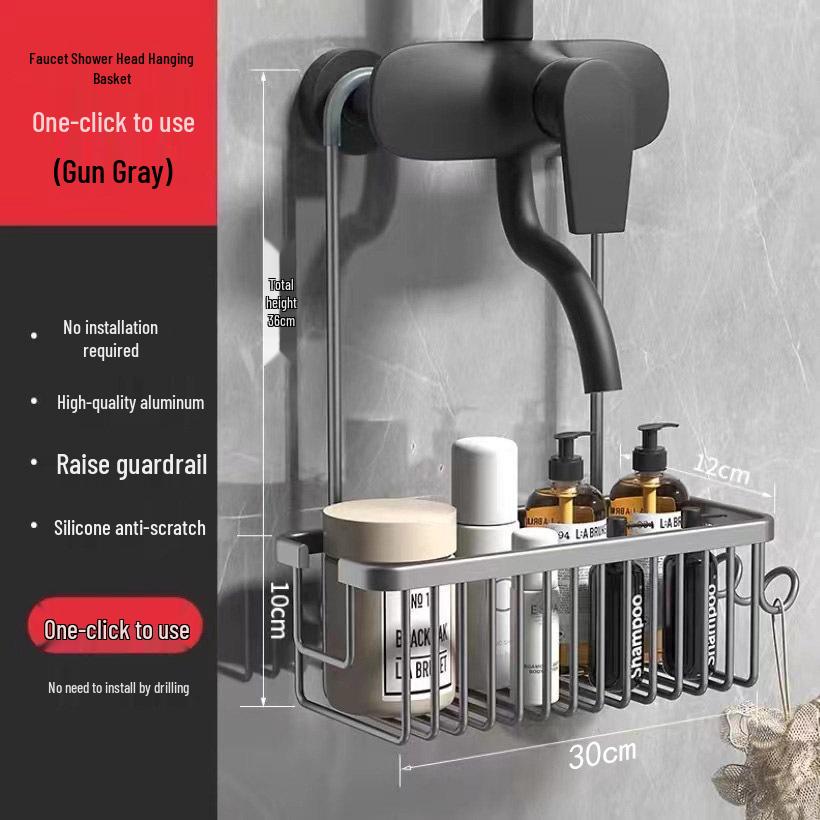 Punch-Free Bathroom Shelf & Shower Head Hanging Basket for Shampoo and Shower Gel Storage