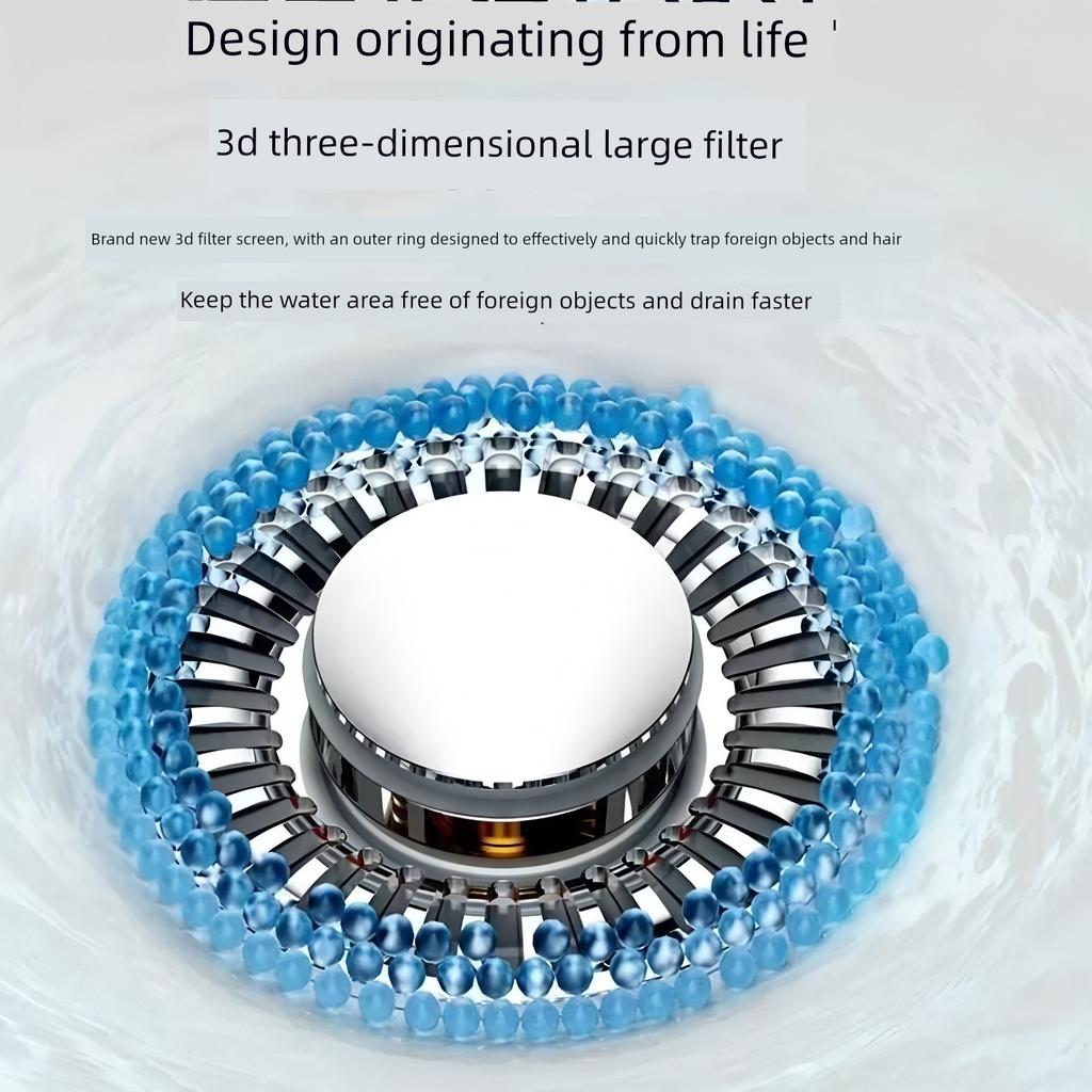 Press-Type Drain Plug for Washbasin, Basin Pop-Up Core Filter, Anti-Clogging, Anti-Odor