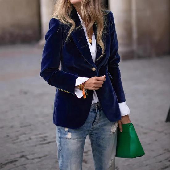 Бархатный пиджак с длинными рукавами и лацканами, на одной пуговице, офисная верхняя одежда, универсальный стиль