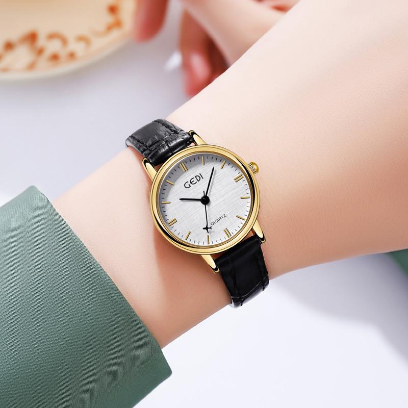 Женские кварцевые часы Gedi с кожаным ремешком, водонепроницаемые, модные, для элегантного ношения