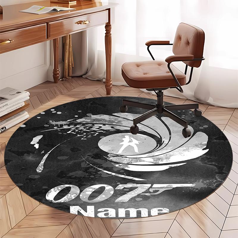Custom Name 007 James Bond Printed Round Rug Carpet Chair Rug Area Rug Entryway Doormats,for Office Chair Living Room Bedroom Kitchen Room.