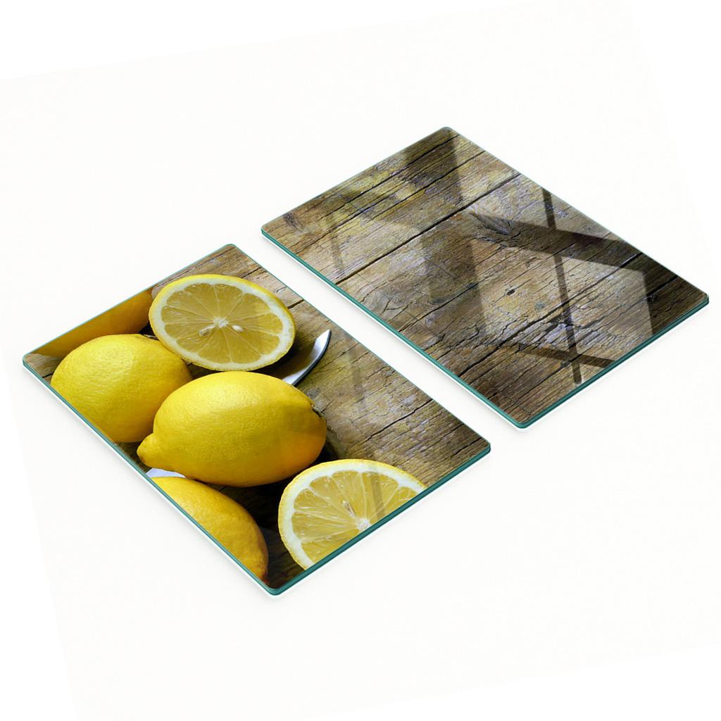 Set of Two Glass Kitchen Boards Lemon on Wood 2x40x52 cm