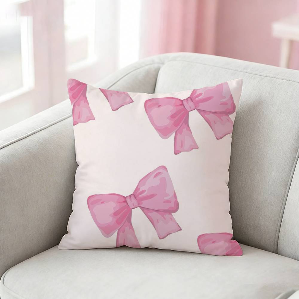 Pink Bow Cherry Pattern Pillow Case For Sofa Living Room Home Office Decor Protective Cover