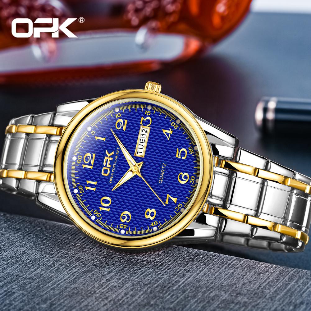 OPK 8110 Men's Calendar Week Quartz Watch Steel Belt Waterproof