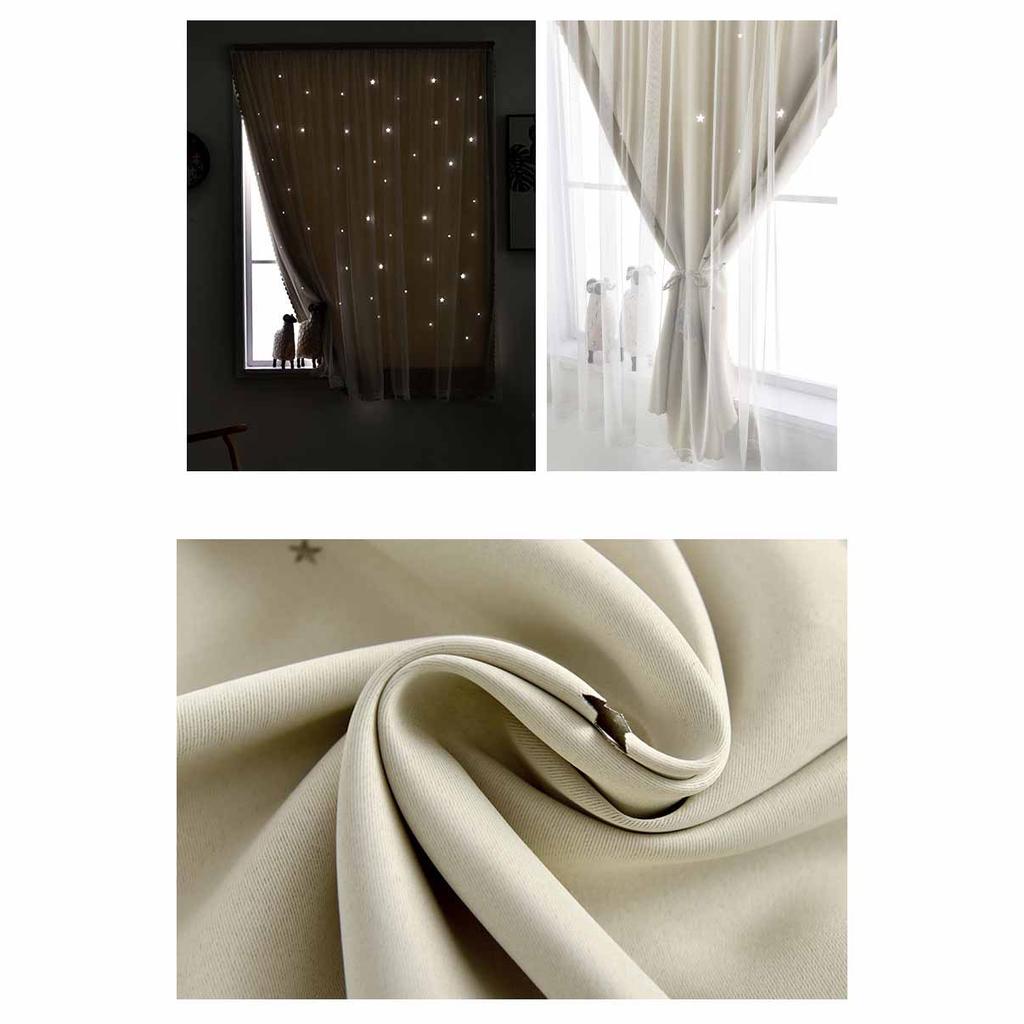 Двухслойная марлевая утолщенная 95% затемняющая штора со звездами и вырезом - Волшебные самоклеящиеся оконные жалюзи для дома/спальни