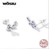 WOSTU 925 Sterling Silver Purple Branch Leaf Stud Earrings for Women Trendy Shiny Zircon Plant Earrings Fine Jewelry Gifts
