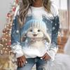 Cross Border Women's Clothing Hot Selling New 3D Digital Printed Christmas Bunny Cute Round Neck Pullover Long Sleeved T-shirt I