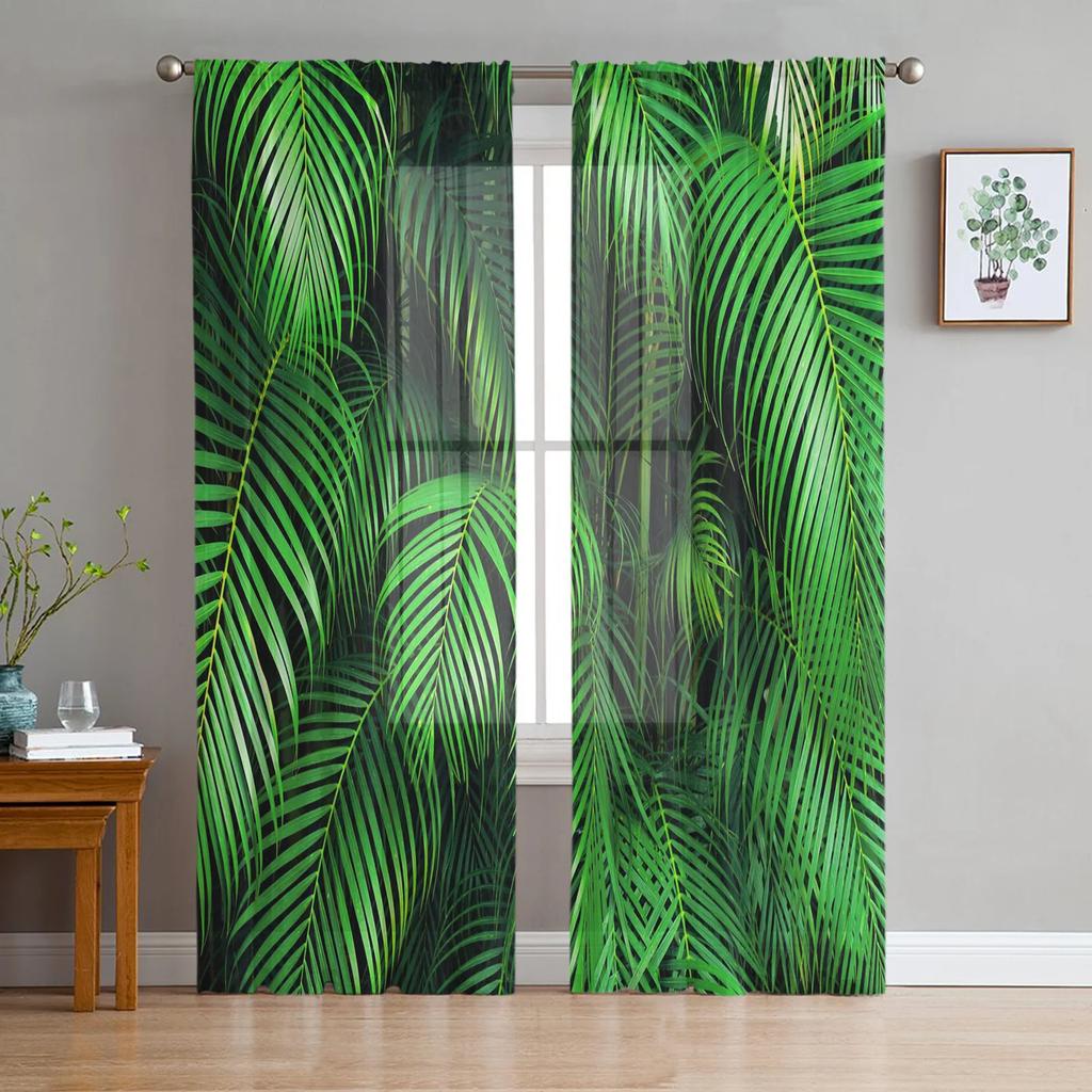 Зеленые листья, тропические джунгли, растения, Тюль, прозрачные оконные шторы для гостиной, спальни, современная вуаль, занавески из органзы, шторы
