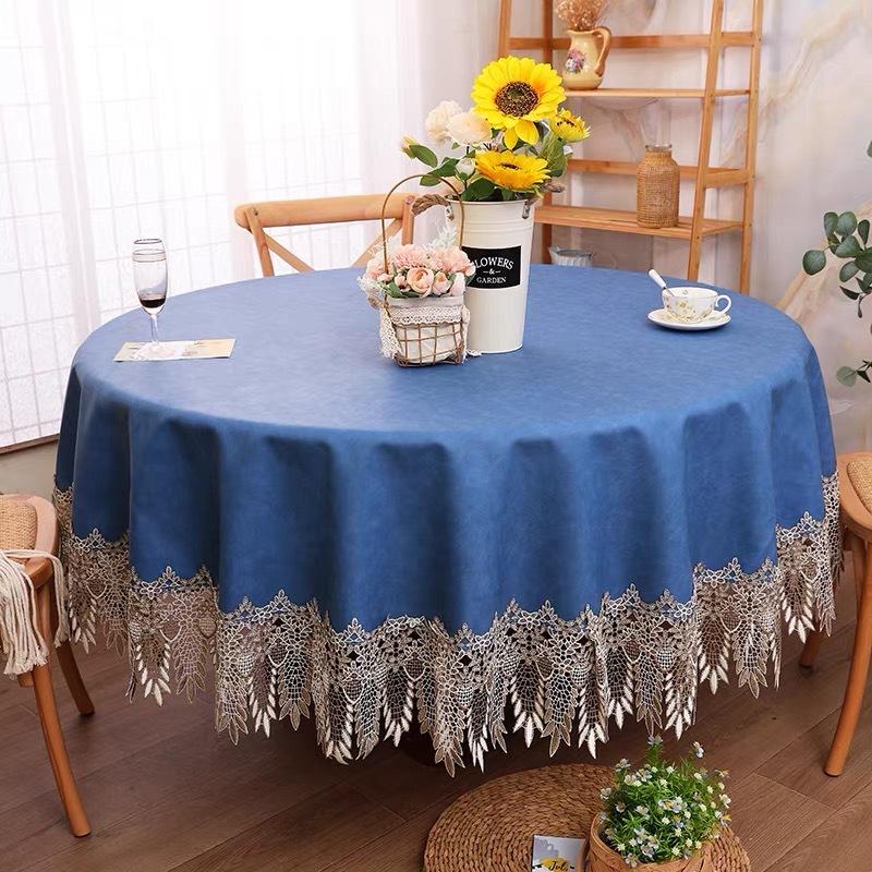 Круглая скатерть из водонепроницаемой и маслостойкой искусственной кожи, высококачественная противоожоговая несмываемая кружевная кромка, бытовая круглая скатерть для стола