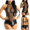 Women's Ladies Fashion Sexy  Leather Bodysuit Backless One-piece Lingerie