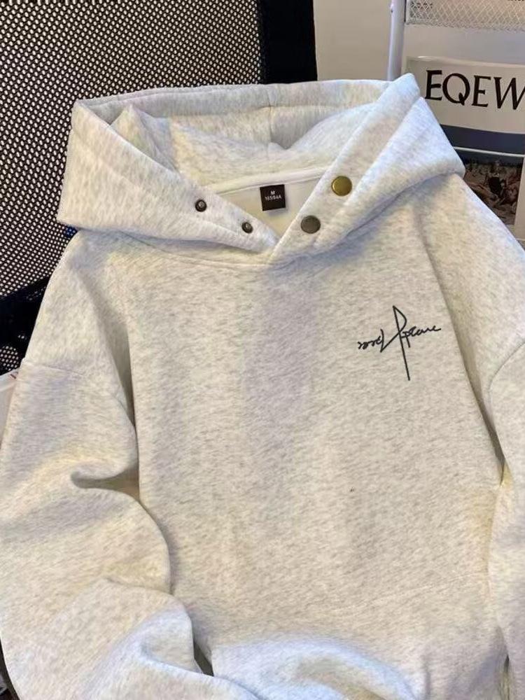 Unisex Hoodie with Trendy Letter Buckle Design - Fashionable, Versatile, and Loose-Fit