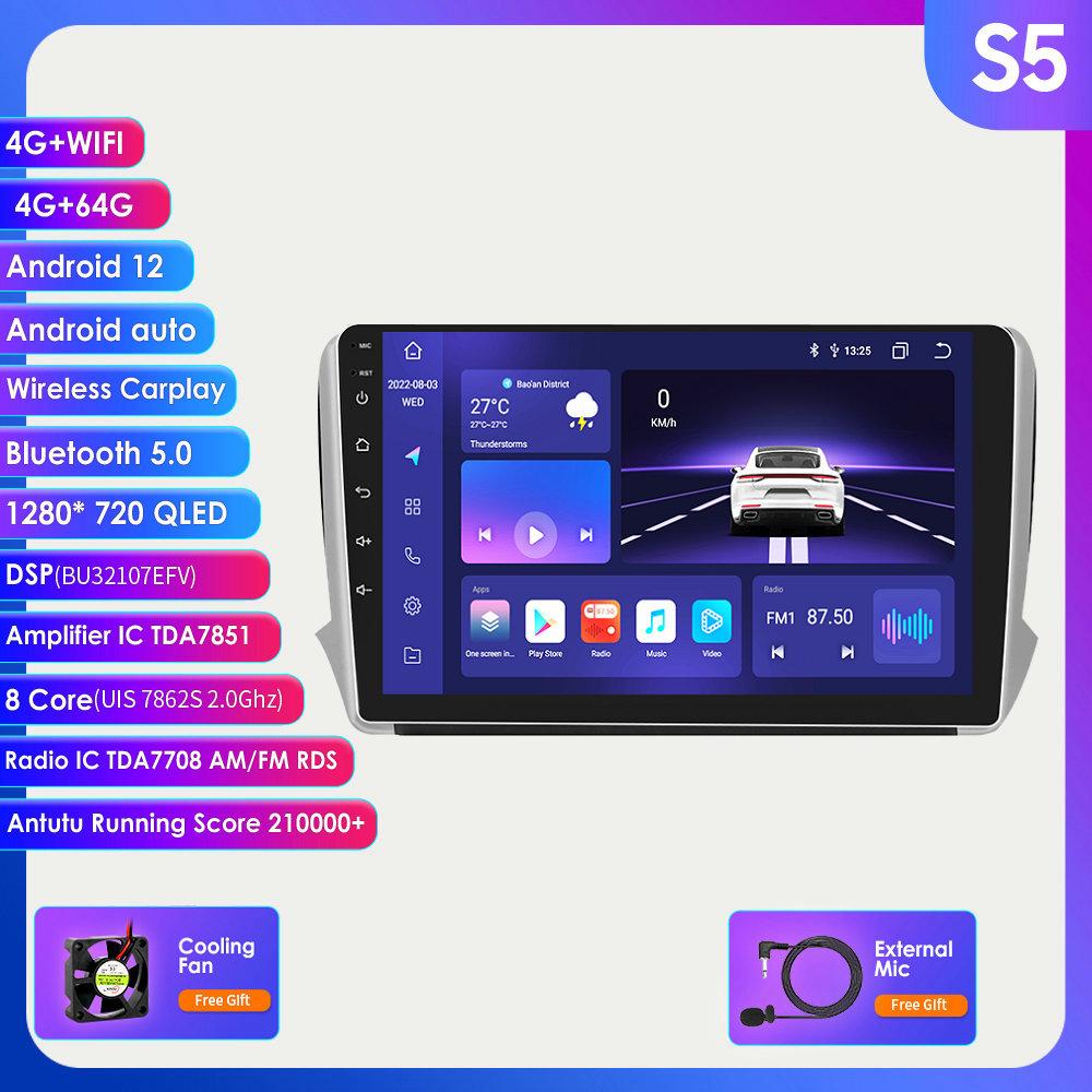 Автомобильный мультимедийный плеер Carplay 2 Din Android 12 для Peugeot 208 2008 Series 2012-2018 навигация GPS Авторадио Стерео DSP BT SWC DVR Cam Bluetooth DAB