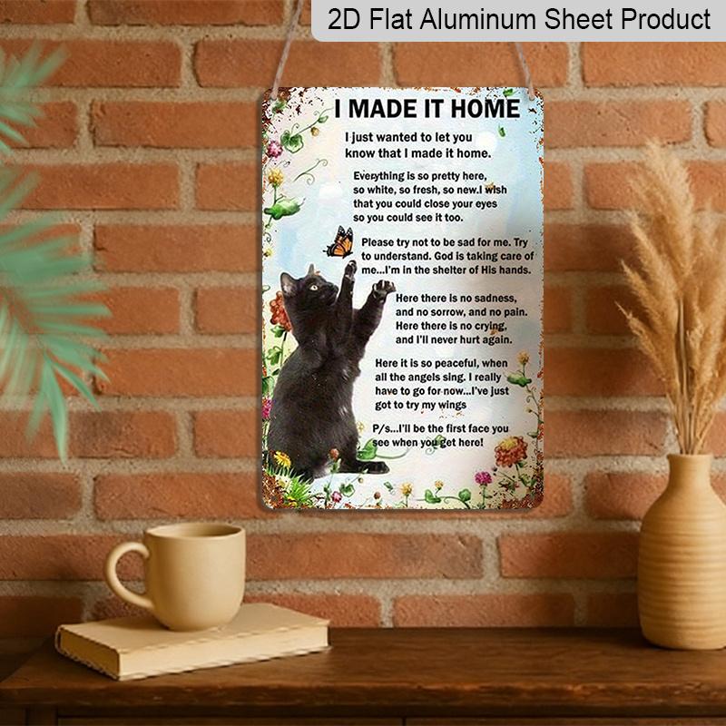 2D Flat, Decorative Sign and Plaque, Vintage Cat Aluminum Sign - 7.87*11.8 Inches, Heartfelt Poem with Black Cat and Floral Design, Home, Kitchen