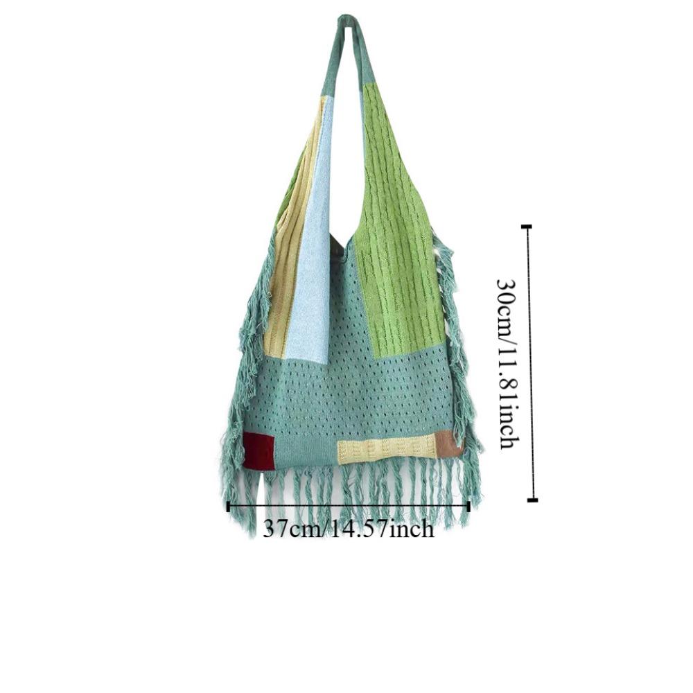 Лоскутная сумка крючком с прорезями, повседневная сумка-тоут для поездок на работу, милая сумочка в стиле бохо для девочек