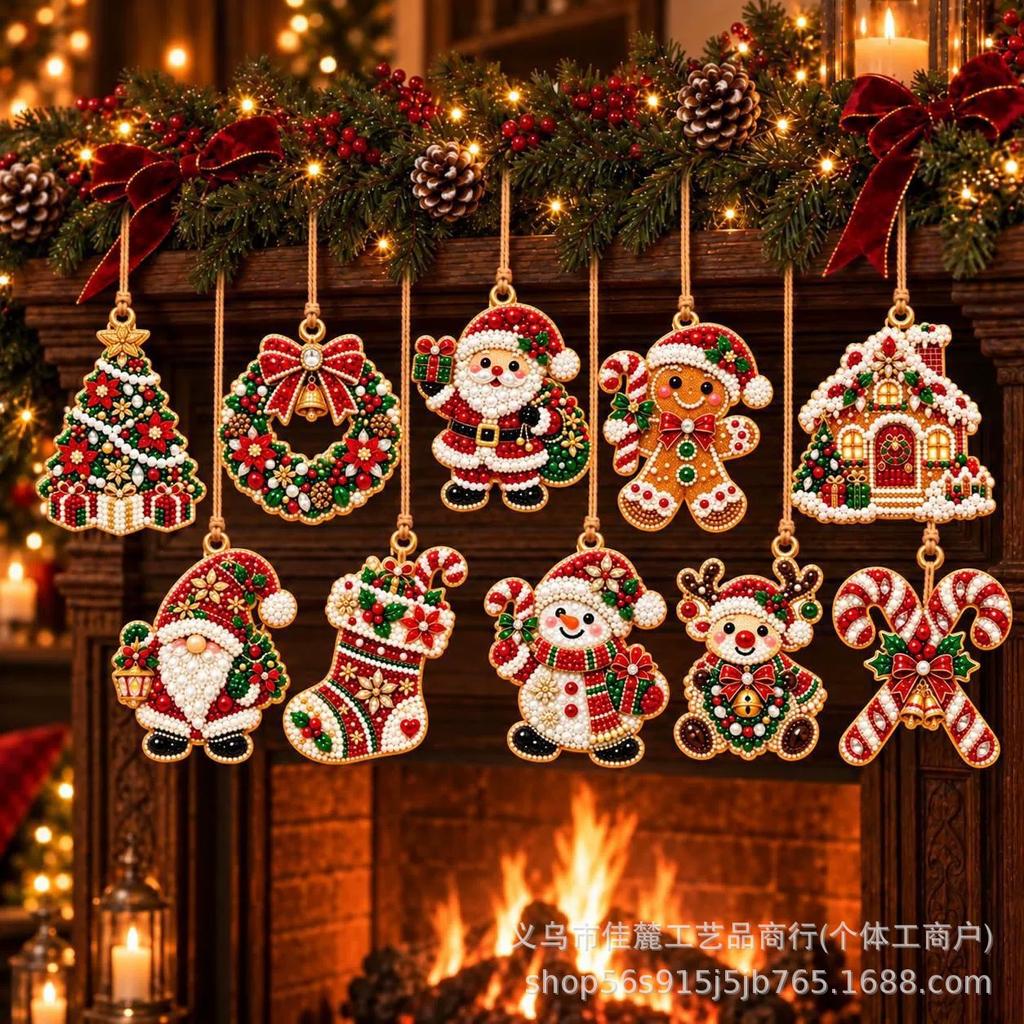 10 Pack Christmas Diamond Art Ornaments 10-Piece Christmas Diamond Painting Pendant