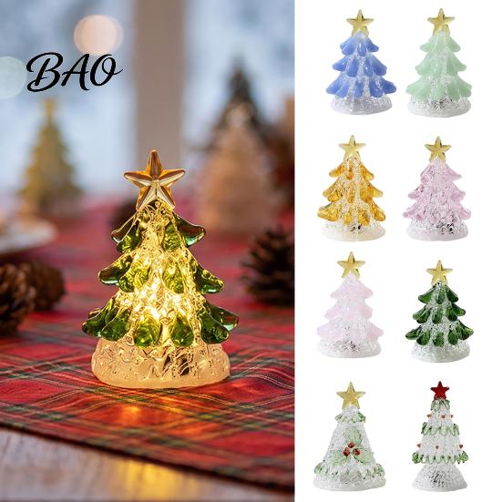 Clear Glass Tree with Gold Star Handmade Christmas Lighted Figurine, Mini Luminous Xmas Gift for Friends Night Light, Art Tabletop Holiday Decoration