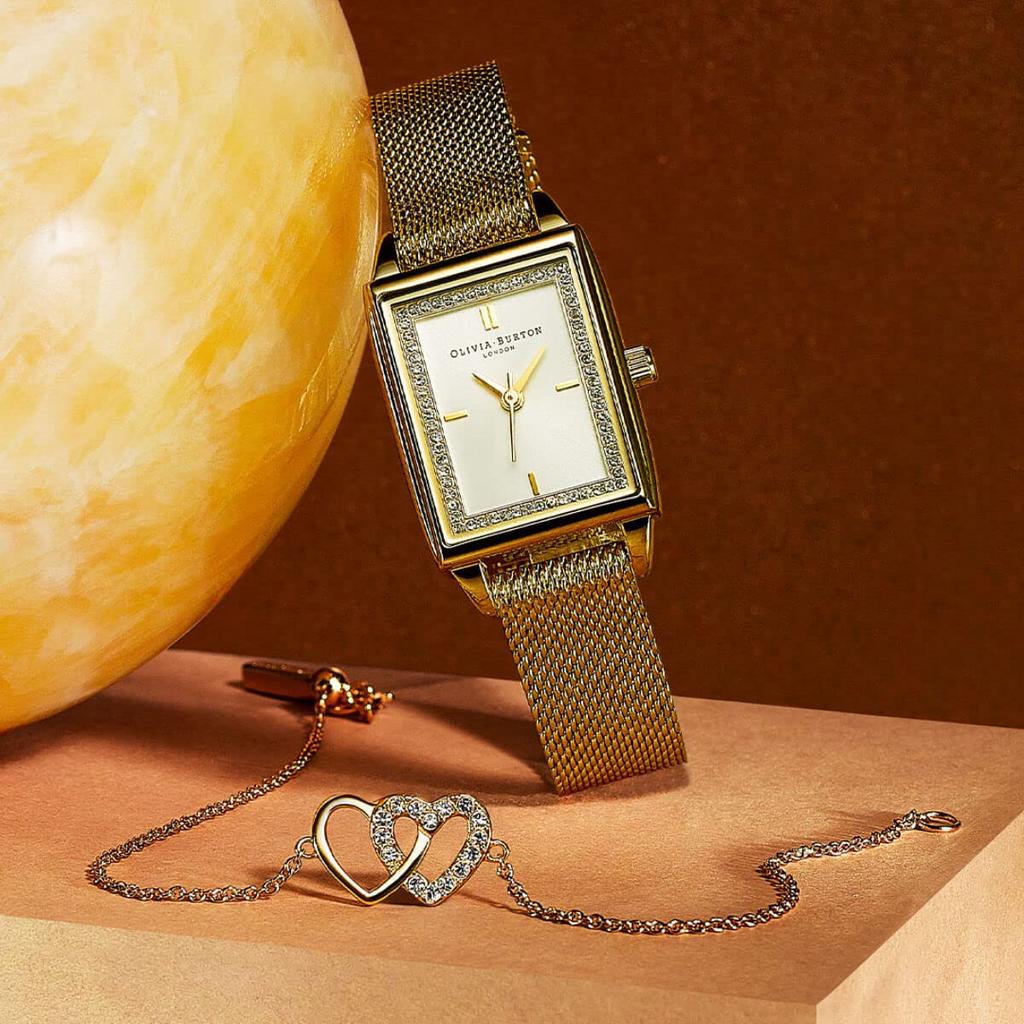 Авторизованный дилер Olivia Burton Watch ob24000016 Townhouse 21 мм Прямоугольные часы из белого золота с сеткой [OLIVIA BURTON] Женские и