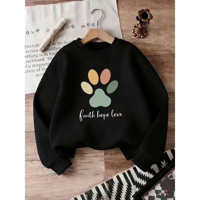 European sizes Adorable Colorful Paw Print Pattern Sweatshirt for Kids Aged 0-3, Comfortable And Easy, Perfect for Outdoor Wear