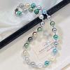 10Mm Autumn And Winter Highlight Malachite Green Mixed Color Tahitian Artificial Crystal Pearl Necklace Collarbone Chain Sweater