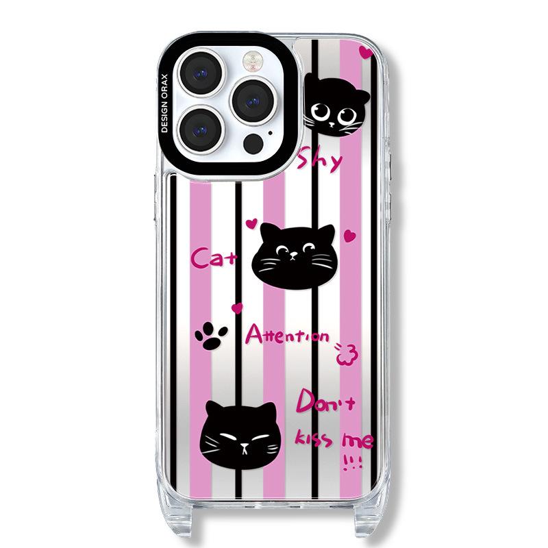 Чехол Zhitai Cartoon Mirror для iPhone 15 Pro/14 Pro Max/13/12/16 с ремешком