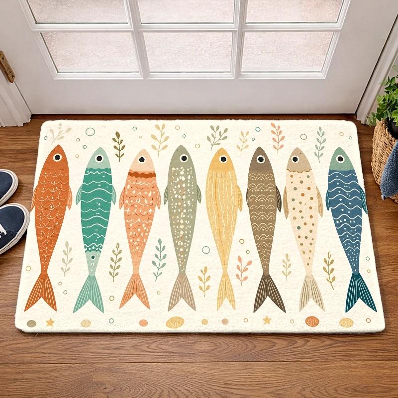 Bohemian Fish School Welcome Doormat Sea Life Non Skid Rug Apartment Front Door Entry Decor Mat