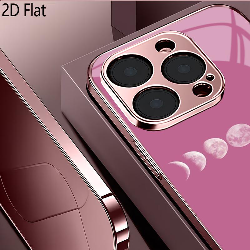Розово-белая луна 2D Плоская Для iPhone17 18 16 15 14 13 12 11 Pro Max XS XR 8 7Plus Чехол для телефона Ударопрочный Защитная задняя крышка